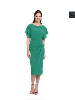 Maggy London Green Flutter Sleeve Midi Dress Women’s Size 8
